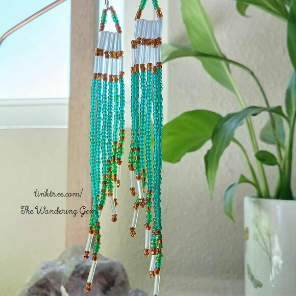 Beaded Fringe Dangle Earrings, Seed Bead Earrings, Boho Chic Statement Jewelry - Picture 10 of 10